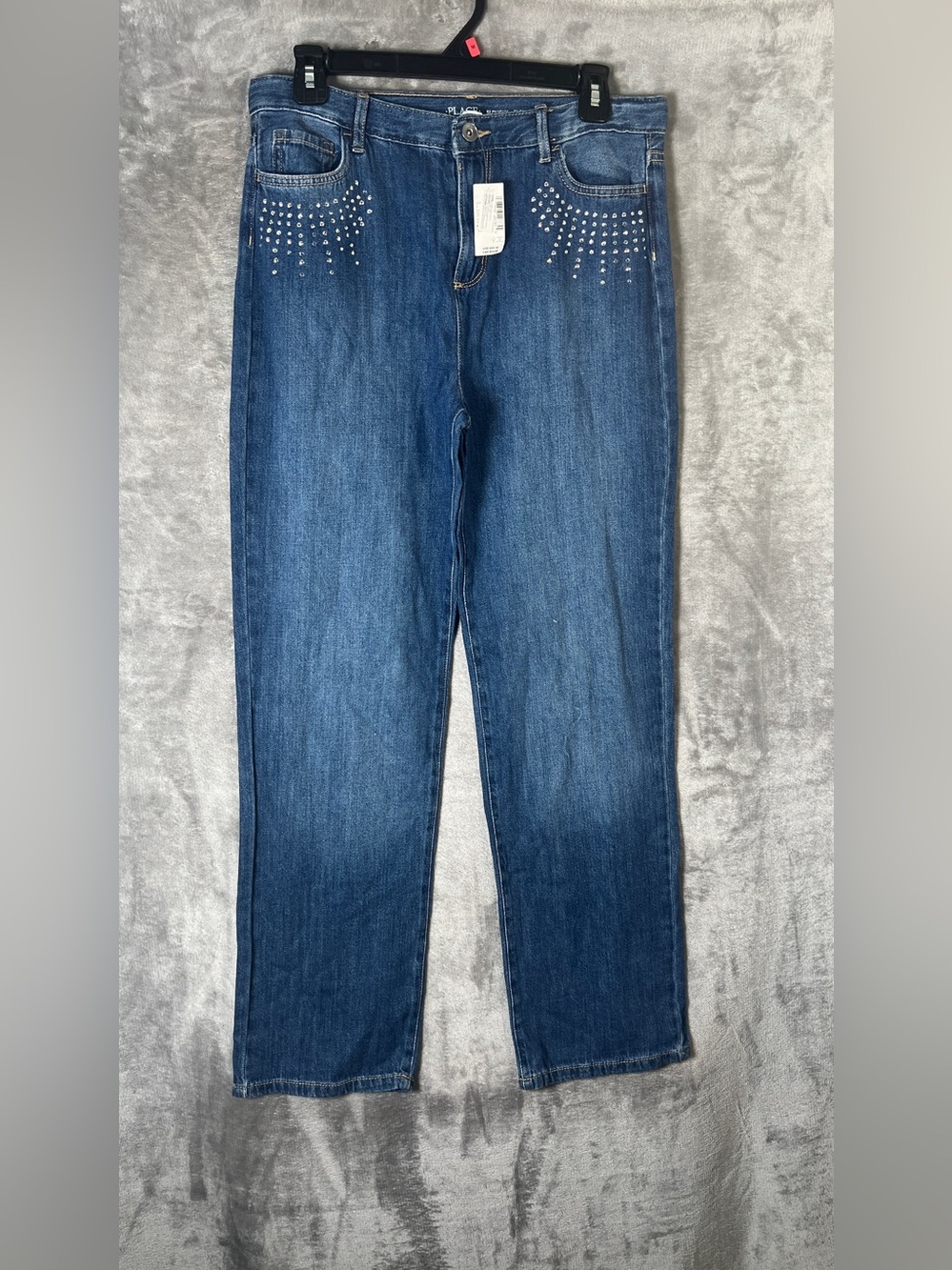Place Blue Straight-Leg Women’s Jeans with Stud Accent